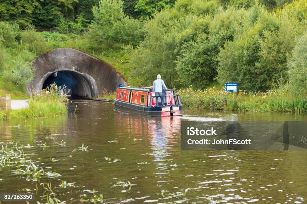 Old Fashioned Canal Barge On The Union Canal Central Scotland Stock Photo - Download Image Now