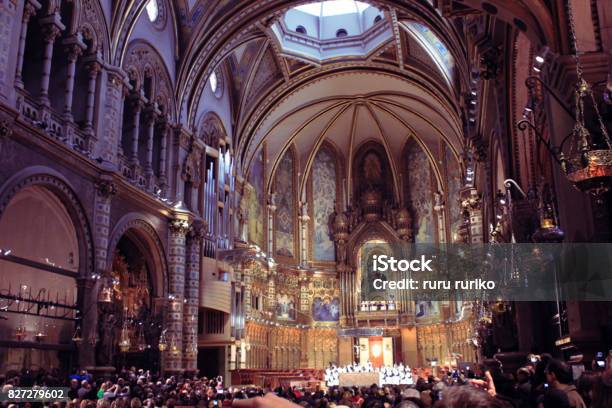 Inside Montserrat Abby In Spain In Spring Stock Photo - Download Image Now - Architecture, Celebration Event, Glass - Material