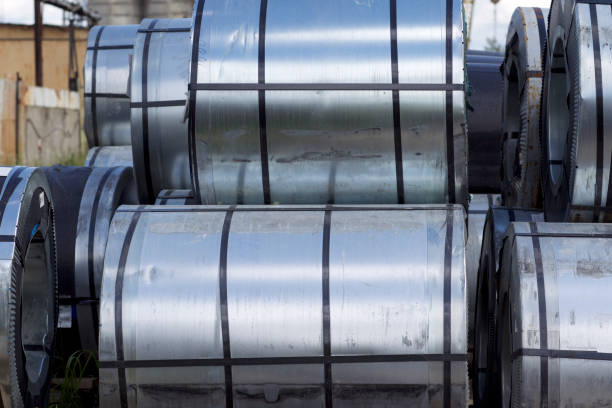 istock Rolls of cold-rolled galvanized steel with polymer coating 827279962