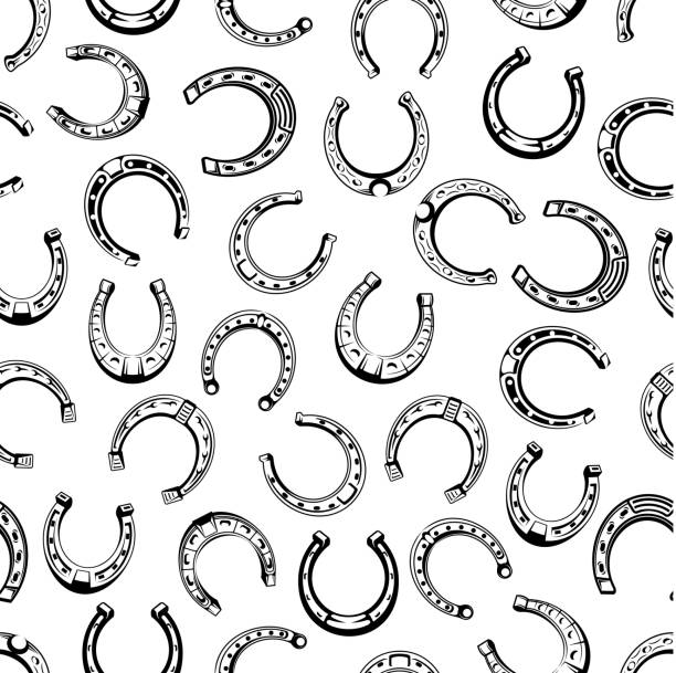 Horseshoes seamless pattern Horseshoes seamless pattern. Vector icons of old vintage horseshoe for equestrian sport or lucky concept design element horseshoe horse luck good luck charm stock illustrations