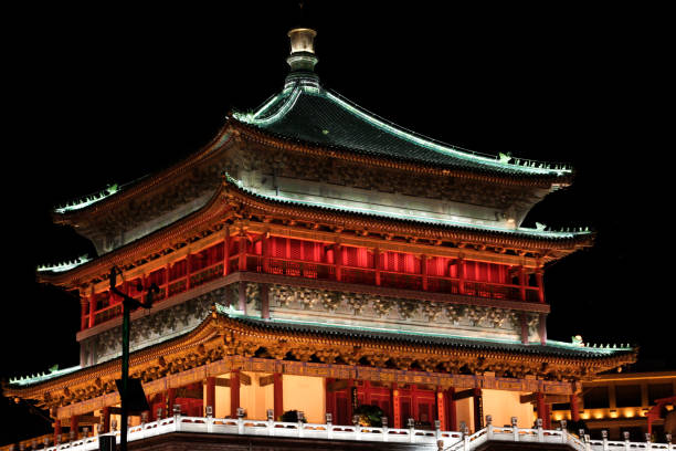 xian torre do sino - xian tower drum china - fotografias e filmes do acervo