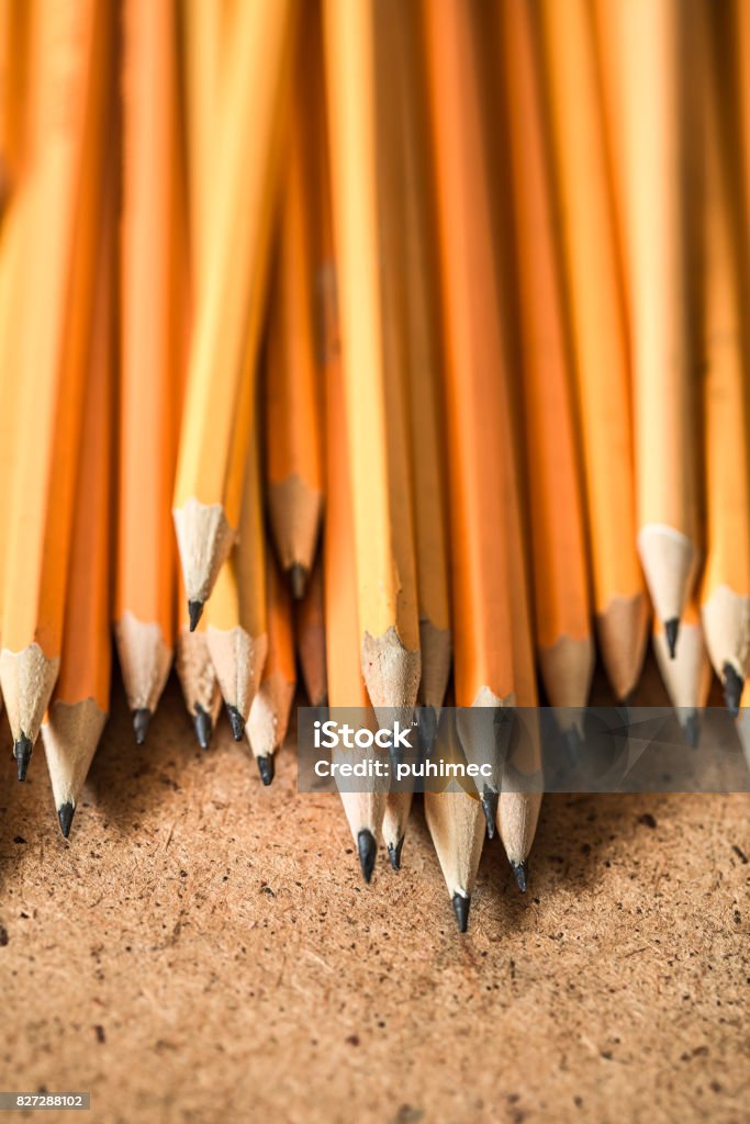 a variety of graphite pencils a variety of graphite pencils on wooden background,closeup Abstract Stock Photo