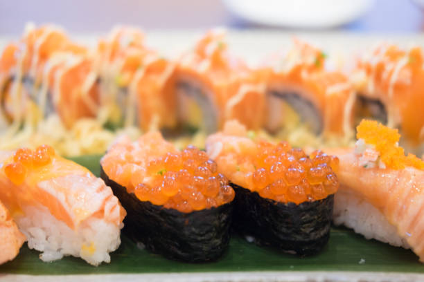 istock Eggs salmon fish sushi nigiri , Japanese food. Selective focus 827288632