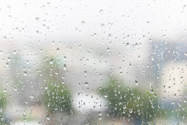 istock Rain drops on the window glass with dark  background. 827295488
