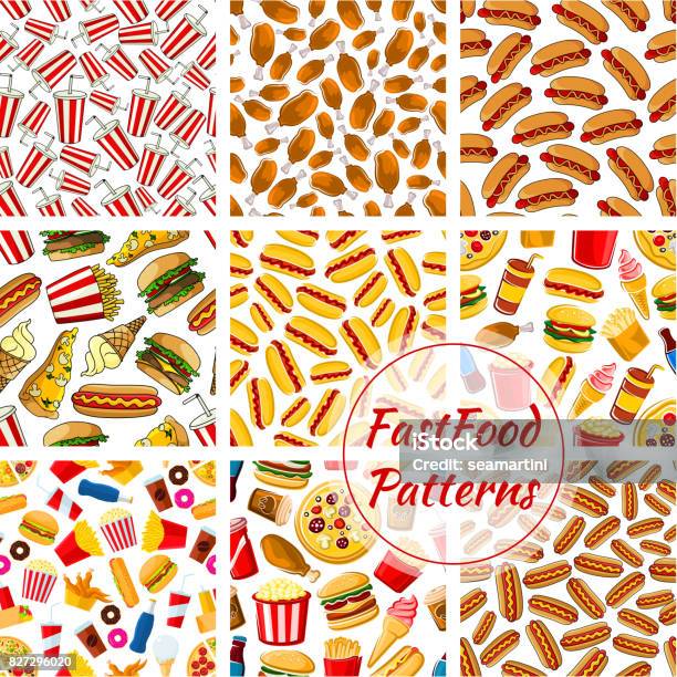 Fast Food Stock Pattern Fast Food Vector Seamless Patterns Set Stock Illustration - Download ...