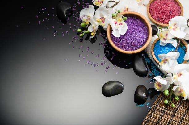 istock Spa concept on black background. Top view with copy space 827299226