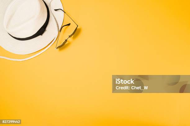 Accessories For Travel Top View Yellow Background With Copy Space Stock Photo - Download Image Now