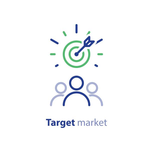 Target audience, marketing research, public relations concept, line icon Target market concept, audience, focus group, crowdsourcing and crowdfunding, public relations, vector line icon target market illustrations stock illustrations