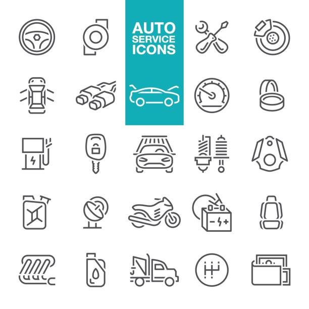 auto-service-line-ikonen - auto repair shop tire car mechanic stock-grafiken, -clipart, -cartoons und -symbole