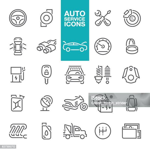 Auto Service Line Icons Stock Illustration - Download Image Now - Icon Symbol, Steering Wheel, Motorcycle