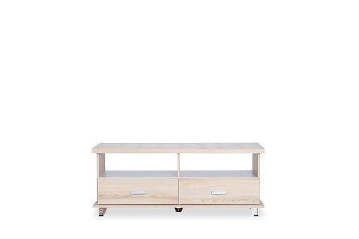 Mesa de madera para poner televisión en la parte superior aislado sobre fondo blanco con espacio para la copia. photo