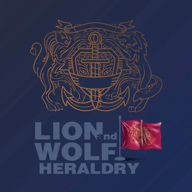 Vector illustration of Lion and Wolf gold heraldry