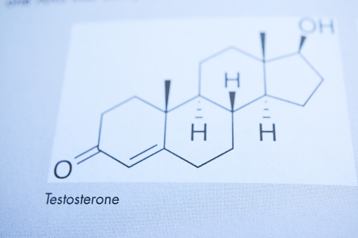chemical formulation of mans hormone testosterone in graphical view. closeup shot