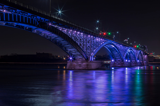 Illuminated Peace Bridge in Fort Erie, connecting United States to Canada.