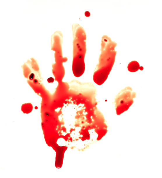 istock Red bloody handprint on a white background 827328054