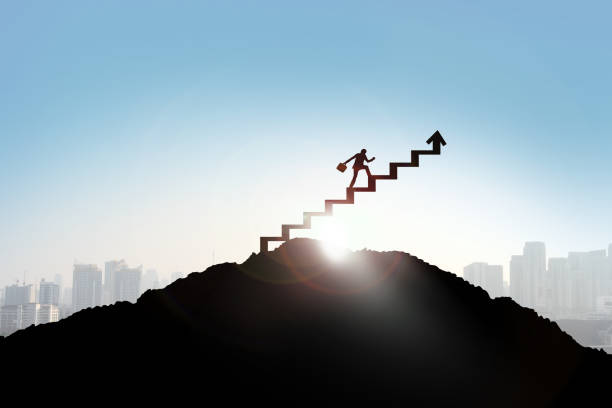istock Businessman stepping up a stairway, Success concept 827333996