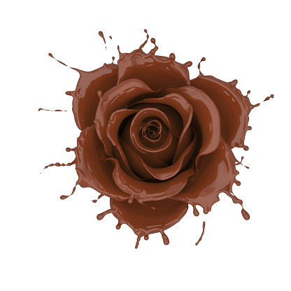 splash of chocolate flower rose. isolated with clipping path, 3d illustration.
