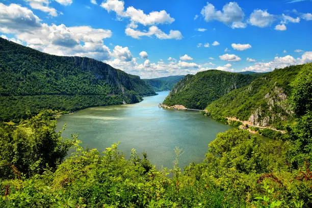 Spectacular Danube Gorges, also known as The Danube Boilers ,passing through the Carpathian Mountains, between Serbia and Romania