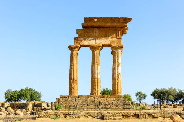 Valley of the Temples, Agrigento, Sicily, Italy, June 23, 2025. Ancient ruined temple of Concordia. Area of detail.  Sunny summer day outdoors
