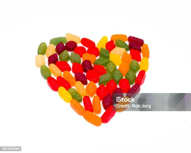 Wine Gums Grouped In A Heart Shape Stock Photo - Download Image Now - Black Color, Bubble Gum, Candy