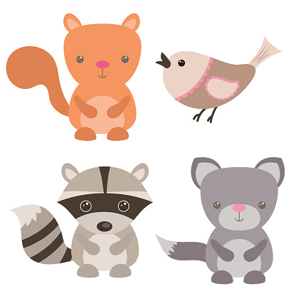 Set of cute animals on white background.