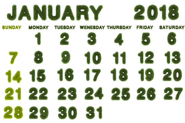 istock Calendar for January 2018 on white background,3d rendering green grass 827352036