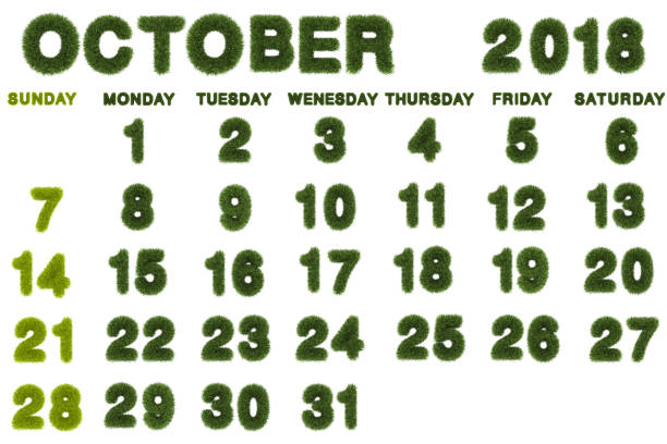 istock Calendar for October 2018 on white background,3d rendering green grass 827352130
