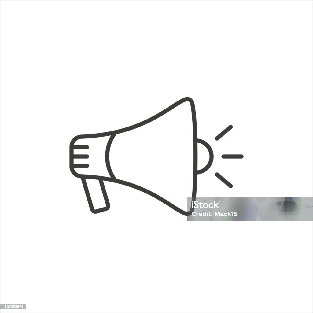 Megaphone icon in line style Announcement Message stock vector