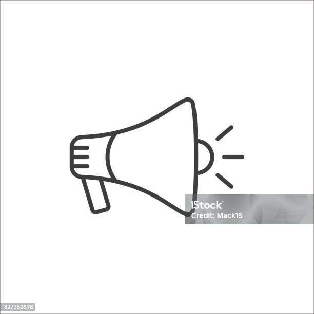 Megaphone Icon In Line Style Stock Illustration - Download Image Now - Announcement Message, Black Color, Broadcasting