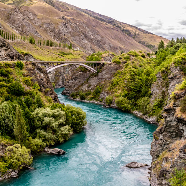 pont sur la rivière kawarau - kawarau river photos et images de collection