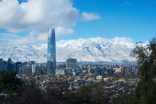 Santiago, Chile - July 15, 2017: City of Santiago, capital of Chile, in winter after a fresh fall of snow.