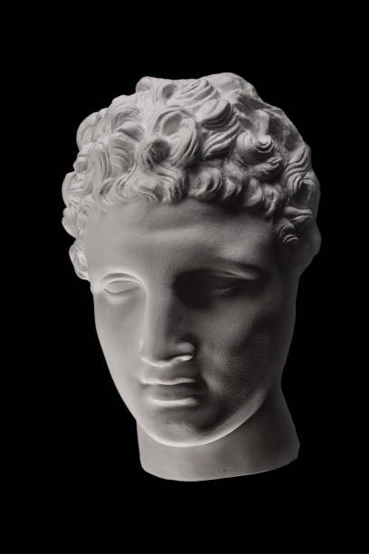 plaster face, sculpture, mask, face a greek - sculpture clay human face human head imagens e fotografias de stock
