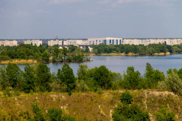 istock View on the river Dnieper and city Komsomolsk 827369320