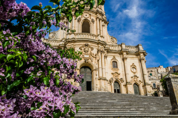 Facade of the cathedral of modica stock photo