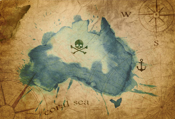 해 적 보물 지도 - nautical chart drawing compass map old stock illustrations