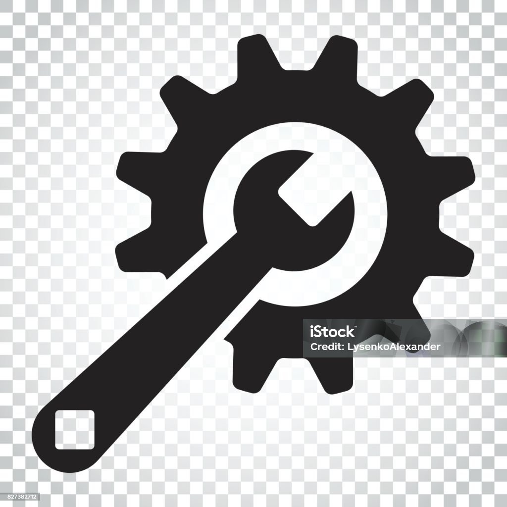 Service tools flat vector icon. Cogwheel with wrench symbol illustration. Business concept simple flat pictogram on isolated background. Wrench stock vector