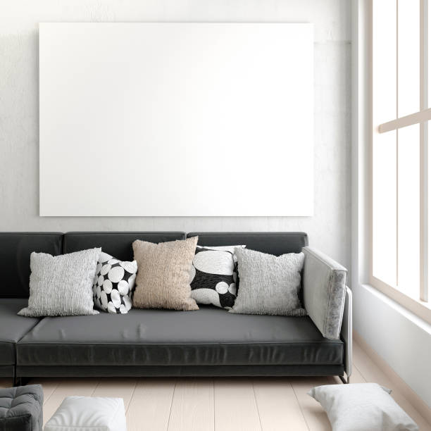 istock Mock up poster in interior with  sofa. living room modern style. 3d illustration 827386780