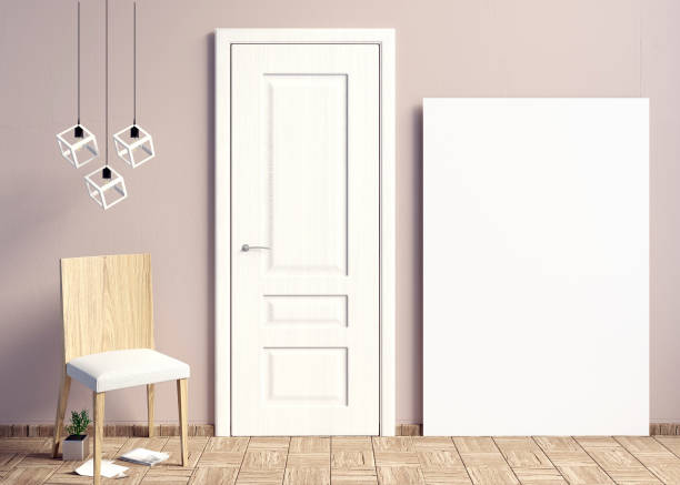 istock 3d illustration, modern interior with  poster and chair. poster mock up 827386826