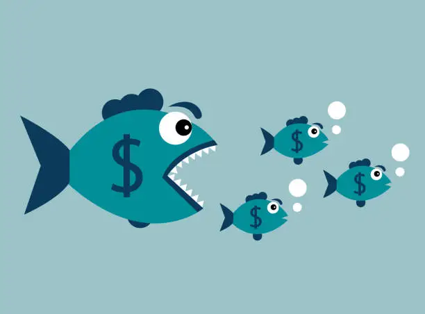 Vector illustration of Carnivorous fish with dollar