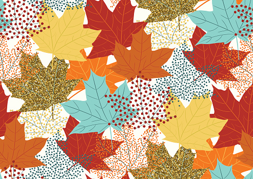 Seamless pattern with flying maple leaves for fall season. Vector illustration