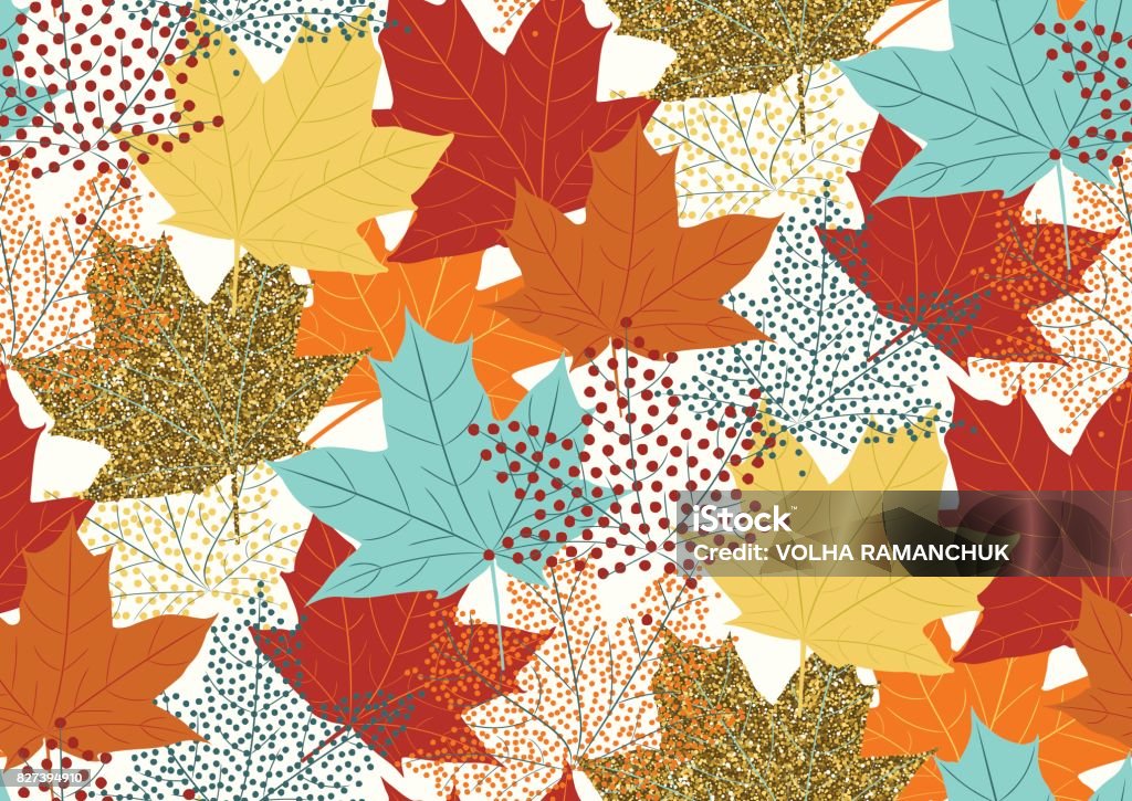 Abstract autumnal seamless pattern with flying maple leaves. Seamless pattern with flying maple leaves for fall season. Vector illustration Autumn stock vector