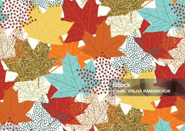 Abstract Autumnal Seamless Pattern With Flying Maple Leaves Stock Illustration - Download Image Now