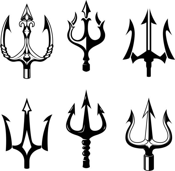 Set of trident icons isolated on white background. Design elements for label, emblem, sign. Vector illustration Set of trident icons isolated on white background. Design elements for label, emblem, sign. Vector illustration neptune fork stock illustrations
