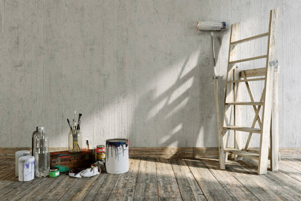 artistic home repairing concept composition with place for logo stock photo