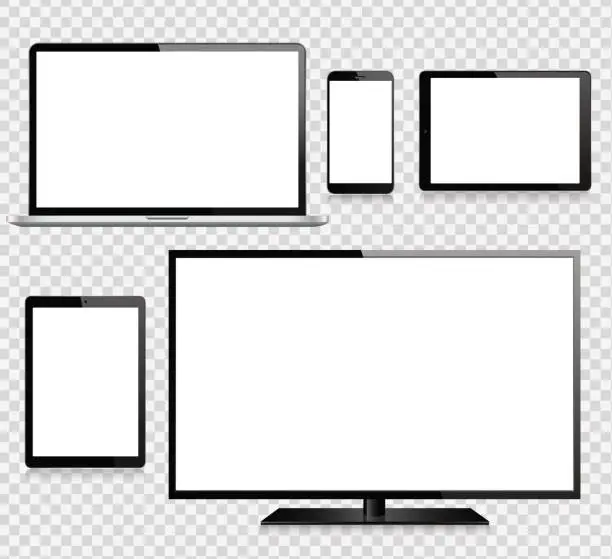 Vector illustration of Tablet, Mobile Phone, Laptop, TV and Monitor