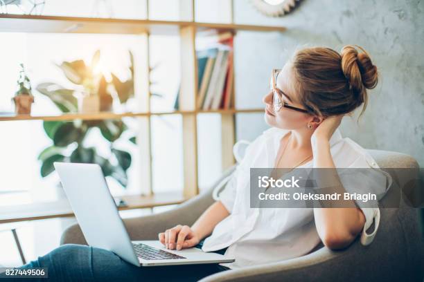 Young Beautiful Woman Working In An Alternative Office Stock Photo - Download Image Now