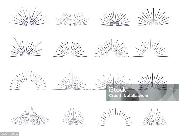 복고풍 햇살의 세트 디자인 요소 광선 로고에 대한 스톡 벡터 아트 및 기타 이미지 - 로고, 벡터, 모던-양식