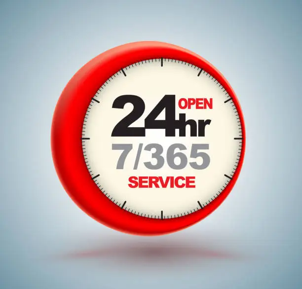 Vector illustration of 24hr services with clock