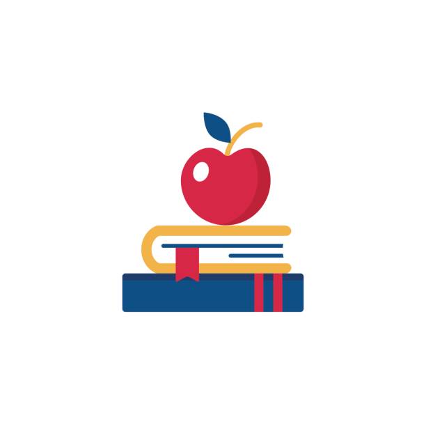 ilustrações, clipart, desenhos animados e ícones de ícone de vetor de livro e apple. - professor teacher scientist expertise