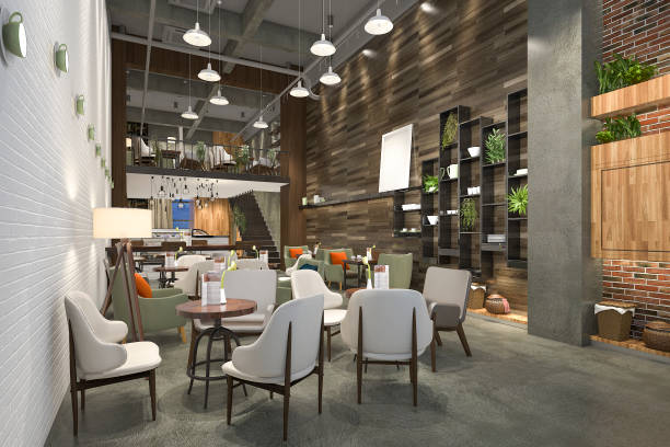istock 3d rendering loft and luxury hotel reception and cafe lounge restaurant 827461130